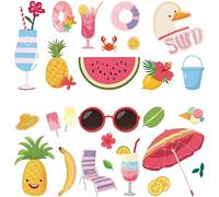 CRASPIRE Hawaiian Summer Window Decal 8 Sheets Adhesive Tropic Waterproof Watermelon Pineapple Drinks Chairs Tree Decal Stickers for Glass Windows Supplies Home School Office Shop Display Decoration