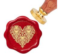 CRASPIRE Heart Wax Seal Stamp 25mm Removable Brass Head Vintage Love Heart Sealing Wax Stamp with Wooden Handle for Wedding Valentine's Day Christmas Envelopes Invitations Gift Cards Decoration