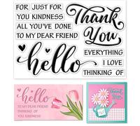 CRASPIRE Hello Thank You Silicone Clear Stamps for Card Making Friends Greeting Words DIY Scrapbooking Journaling Photo Album Sentiments Transparent Rubber Seals Holiday Decoration 6.3 x 4.3inch