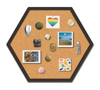 CRASPIRE Hexagon Cork Board 9.8 X 8.5 Inch Pin Bulletin Boards Wall Mounted Framed Display Badge Wooden Decorative Memory Memo Brooch Lapel Pins Pictures Holder Storage for Office Home Decor