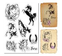 CRASPIRE Horse Horseshoe Rubber Stamp Flower Vintage Clear Transparent Silicone Seals Stamp for Journaling Card Making DIY Scrapbooking Handmade Photo Album Notebook Decor