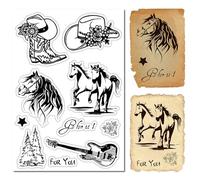 CRASPIRE Horse Western Rubber Stamp Cowboy Boots Hat Guitar Flowers Clear Transparent Silicone Seals Stamp for Journaling Card Making DIY Scrapbooking Handmade Photo Album Notebook Decor Needlework