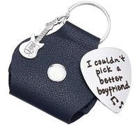 CRASPIRE I Couldn't Pick A Better Boyfriend Guitar Pick Holder Word Keychain Stainless Steel Black Engraving Leather Guitar Themed Gifts for Valentine's day Guitar Players Music Lover Birthday Gifts