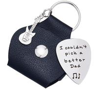 CRASPIRE I Couldn't Pick A Better Dad Guitar Pick Holder Word Keychain Stainless Steel Engraving Guitar Picks Jewelry Gift Leather Guitar Themed Gifts Guitar Players Birthday