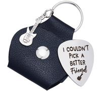 CRASPIRE I Couldn't Pick A Better Friend Guitar Picks Word Keychain Stainless Steel Engraving Guitar Pick Holder Plectrum Guitar Accessories Leather Guitar Clip for Guitar Players Music Lover