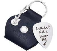 CRASPIRE I Couldn't Pick A Better Son Guitar Picks Word Keychain Stainless Steel Engraving Guitar Pick Holder Jewelry Gift Leather Guitar Themed Gifts Guitar Players Birthday