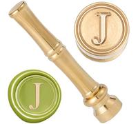 CRASPIRE Initial J Wax Seal Stamp Alphabet Sealing Wax Stamps 15mm Golden Metal Brass Retro Vintage Letter Mini Stamp with Bamboo Stick Handle for Thanksgiving Cards Envelope Wedding Party Invitations