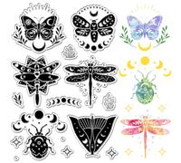 CRASPIRE Insects Clear Stamps Moon Phase Reusable Crystal Moth Postmark Transparent Silicone Stamp Seals for Journaling Card Making Decor DIY Scrapbooking Photo Album Decorative