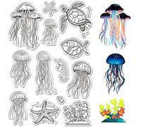 CRASPIRE Jellyfish Clear Rubber Stamps Sea Transparent Silicone Seal Ocean Clears Stamp for Card Making Marine Life Turtle Seahorse Sealing DIY Scrapbook Photo Album Decor Reusable Crafting Supplies