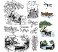 CRASPIRE Landscape Scenery Rubber Stamps Dragonfly Tree River Natural Transparent Clear Stamps Silicone Seals Stamp for DIY Scrapbooking Photo Album Decorative Cards Making Stamp Journal
