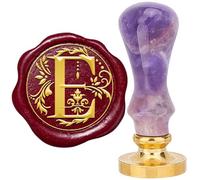 CRASPIRE Letter E Wax Seal Stamp Retro Alphabet Initials Sealing Wax Stamp Vintage 26 Letters A-Z 25mm Removable Brass Head with Amethyst Handle for Wedding Anniversary Invitation Gift Decoration