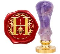 CRASPIRE Letter H Natural Stone Wax Seal Stamps Handle Purple Crystal 25mm Removable Vintage Leaf Brass Sealing Stamp Heads Retro for Wedding Envelopes Letters Invitations Card DIY Craft Gift Wrapping
