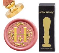 CRASPIRE Letter H Sealing Wax Stamp Retro Alphabet Initials Wax Seal Stamps Classic Vintage 26 Letters A-Z 25mm Removable Brass Head wood Handle for Wedding Invitation Gift Wrap Envelopes
