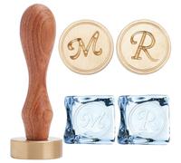 CRASPIRE Letter Ice Stamp Set 2Pcs 1.2" Stamp Heads+1Pc Wooden Handle Initials M R Ice Cube Branding Stamp Removable Brass Replacement for Cocktail Party Whiskey Mojito Drinks Wedding Making DIY