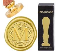 CRASPIRE Letter M Initials Wax Seal Stamps Retro Alphabet Sealing Wax Stamp Classic Vintage 26 Letters A-Z 25mm Removable Brass Head wood Handle for Wedding Anniversary Invitation Gift Decoration