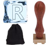 CRASPIRE Letter R Ice Stamp Personalized Ice Cube Stamps Vintage Square Removable Brass Head with Wood Handle and Velvet Pouch Ice Initial Sealing Stamp for DIY Making Ice Cubes Cocktail Party Drinks