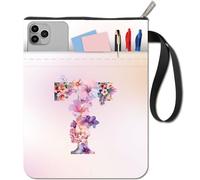 CRASPIRE Letter T Book Covers Flower Book Sleeve Book Protector for Paperbacks Washable Fabric Cloth Book Cover with Zipper and Extra Sleeve Pocket for Book Lovers Classmate Gifts