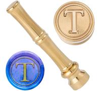 CRASPIRE Letter T Wax Seal Stamp Mini Brass Sealing Wax Stamps 15mm Golden Metal Retro Vintage Alphabet Initial Stamp with Bamboo Stick Handle for Cards Envelope Wedding Party Invitation Embellishment