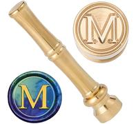 CRASPIRE M Wax Seal Stamp Alphabet Sealing Wax Stamps 15mm Golden Metal Brass Retro Vintage Letter Initial Mini Stamp with Bamboo Stick Handle for Thanksgiving Cards Envelope Wedding Party Invitations