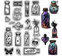 CRASPIRE Magic Bottle Clear Stamps Retro Mushroom Butterfly Leaf Grass Specimen Silicone Stamp Sealing Reusable Transparent Stamps for Cards Making Photo Album Journaling Scrapbooking DIY Crafts Decor