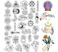 CRASPIRE Magic Tarot Stamps PVC Reusable Witch's Hand Sun Moon Phase Tarot Cards Transparent Vintage Postmark Silicone Clear Stamp Seals for DIY Craft Scrapbooking Journaling Card Making Decoration