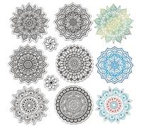 CRASPIRE Mandala Silicone Stamps Flower Clear Stamp Rubber Reusable Retro Transparent Plants Floral Boho Lotus Yoga Decorative Paper Stamp Seals for Scrapbooking Album Photo Handmade Card DIY Crafts