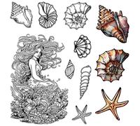 CRASPIRE Marine Mermaid Clear Rubber Stamps for Card Making Summer Sea Ocean Conch Shell Starfish Fairy tale World Marine Transparent Rubber Stamps For Paper Card Photo Album Crafting Scrapbooking