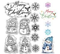 CRASPIRE Merry Christmas Clear Rubber Stamps Greeting Words Snowman Snowflake Holly Xmas Gift Reusable Vintage Transparent Silicone Seal Stamp for Holiday DIY Craft Scrapbooking Journaling Card Making