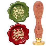 CRASPIRE Merry Christmas Wax Seal Stamp 25mm Removable Brass Head Vintage X'MAS EVE Sealing Wax Stamp with Wooden Handle for Wedding Birthday Christmas Envelopes Invitations Gift Decoration