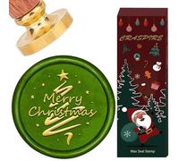 CRASPIRE Merry Christmas Wax Seal Stamp 30mm Removable Christmas Tree Brass Head with Vintage Retro Wooden Handle Sealing Wax Stamp for Christmas Day Party Birthday Envelopes Invitations Packing DIY