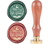 CRASPIRE Merry Christmas Wax Seal Stamp Elk Mistletoe Vintage Sealing Wax Stamp X'MAS EVE Brass Head Wooden Handle Removable 25mm for Envelopes Wedding Invitations Wine Packages Christmas Halloween