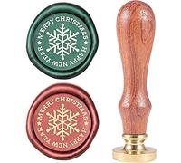 CRASPIRE Merry Christmas Wax Seal Stamp Happy New Year Snowflakes Sealing Wax Stamp Vintage Brass Head Wooden Handle Removable 25mm for Envelopes Wedding Invitations Packages Halloween Xmas Party