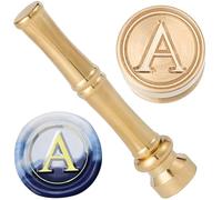 CRASPIRE Mini Wax Seal Stamp Alphabet Letter Wax Stamps 15mm Gold Metal Brass Retro Vintage Initial A Sealing Stamp with Bamboo Stick Handle for Thanksgiving Card Envelope Wedding Party Invitation
