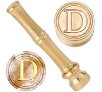 CRASPIRE Mini Wax Seal Stamps D Alphabet Wax Stamp 15mm Golden Metal Brass Retro Vintage Initial Sealing Stamps with Bamboo Stick Handle for Thanksgiving Cards Envelopes Wrap Wedding Party Invitations