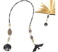 CRASPIRE Moon Crystal Bead Bookmark Black Glass Seed Beaded Fantasy Bookmark Chain Book Lover Bat with Alloy Enamel Pendants Chain Page Marks Bookish Accessory for Readers Students Teacher