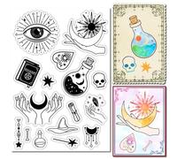 CRASPIRE Moon Evil Eye Rubber Stamp Star Skull Magic Potion Vintage Clear Transparent Silicone Seals Stamp for Journaling Card Making DIY Scrapbooking Handmade Photo Album Notebook Decor Christmas