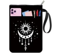 CRASPIRE Moon Phase Book Covers Black Book Protector Sun Star Vintage Book Sleeve for Paperbacks Washable Fabric Cloth Book Cover with Zipper and Extra Sleeve Pocket for Book Lovers Classmate Gifts