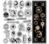 CRASPIRE Moon Phase Stamps Divination Clear Stamp Sun Magic Hand Eyes Sword Arrow Star Planet Astrolabe Reusable Transparent Silicone Stamps for Halloween DIY Craft Scrapbooking Journaling Card Making