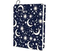 CRASPIRE Moon Star Stretchable Book Cover Navy Blue Washable Reusable Large Nylon Cloth Polyester Book Protector Elastic Notebook Wraps Suitable for Most Hardcover Books