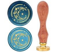 CRASPIRE Moon Wax Seal Stamp Sealing Wax Stamps Star 25mm Retro Rosewood Handle Removable Brass Head for Wedding Invitations Envelopes Halloween Christmas Thanksgiving Gift Packing