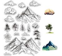 CRASPIRE Mountain Trees Clear Stamps for Card Making and Journaling 6.3x4.3inch Forest River Silicone Trees Background Rubber Stamps for Scrapbooking DIY Cards Photo Album Crafts Supplies