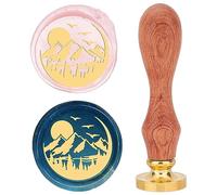 CRASPIRE Mountain Wax Seal Stamp 25mm Tree Sun Bird Sealing Wax Stamps Retro Rosewood Handle Removable Brass Head for Wedding Invitations Envelopes Halloween Christmas Thanksgiving Gift Packing