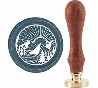 CRASPIRE Mountain Wax Seal Stamp River Sealing Wax Stamps Sun 30mm Retro Vintage Removable Brass Stamp Head with Wood Handle for St. Patrick's Day Invitations Cards Gift