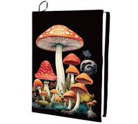 CRASPIRE Mushroom Stretchable Book Cover Black Cover Washable Reusable Large Nylon Book Sleeve Book Protector Elastic Notebook Wraps for Hardcover Books Textbook Gift