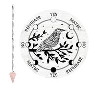 CRASPIRE Night Raven Pendulum Board Dowsing Divination Altar Witchcraft Wooden Kit Chart Wiccan Wand Crystal Game Divinity Metaphysical Message Rose Quartz Stone Pendant, 20cm/7.9inch