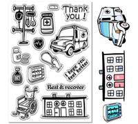CRASPIRE Nurse Rubber Stamp Clear Silicone Stamps Reusable Retro Transparent Nurse Day Hospital Ambulance Wheelchair Decorative Paper Stamp Seals for Scrapbooking Album Photo Handmade Card DIY Crafts