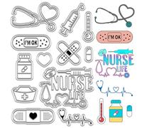 CRASPIRE Nurses' Day Clear Stamps Band Aid Pill Bottle Thermometer Stethoscope Syringe Heart Reusable Postmark Transparent Silicone Stamp Seals for Journaling Card Making Decor Scrapbooking Supplies