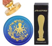 CRASPIRE Octopus Wax Seal Stamp 30mm Vintage Letter Sealing Stamp Brass Head Wooden Handle Stamps for Invitations Envelopes Books Birthday Themed Parties Without Wax Replacement Golden