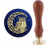 CRASPIRE Owl on the Moon Wax Seal Stamp Star Sealing Wax Stamp 30mm/1.18inch Removable Brass Head Sealing Stamp with Wooden Handle for Invitations Cards Gift Wrap