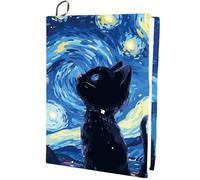 CRASPIRE Painter Astral Cat Book Cover Starry Night Durable Stretchable Elastic Notebook Polyester Sleeve Protector Reusable Washable Paperback Softcover Hardcover Book Lover Books